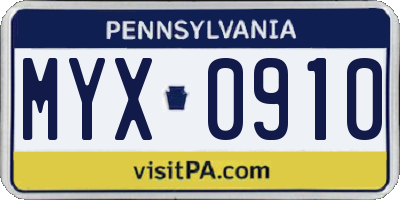 PA license plate MYX0910