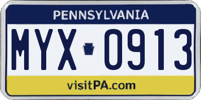 PA license plate MYX0913