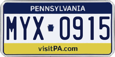 PA license plate MYX0915