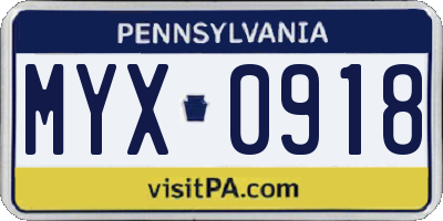 PA license plate MYX0918