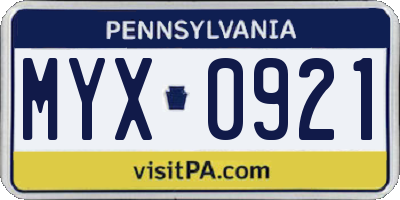 PA license plate MYX0921