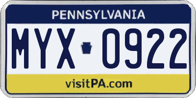PA license plate MYX0922