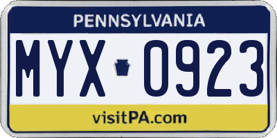 PA license plate MYX0923