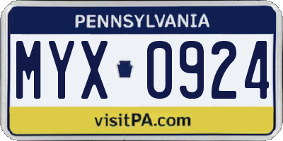 PA license plate MYX0924