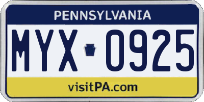 PA license plate MYX0925