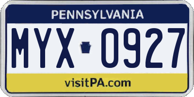 PA license plate MYX0927