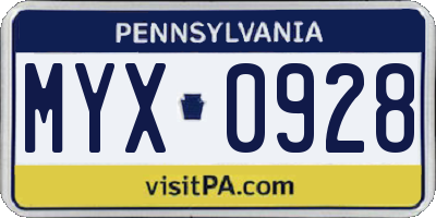 PA license plate MYX0928