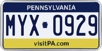 PA license plate MYX0929