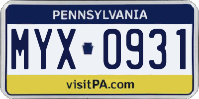 PA license plate MYX0931