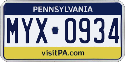 PA license plate MYX0934