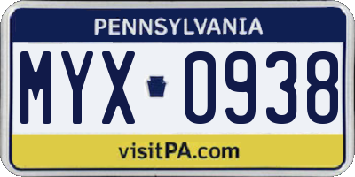 PA license plate MYX0938