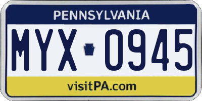PA license plate MYX0945