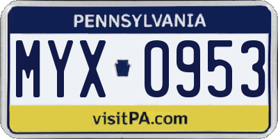 PA license plate MYX0953