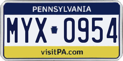 PA license plate MYX0954