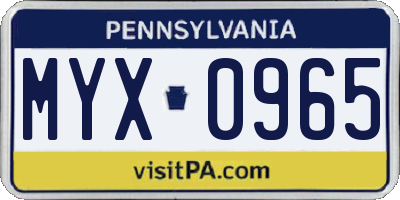 PA license plate MYX0965