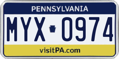PA license plate MYX0974
