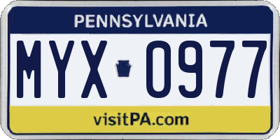 PA license plate MYX0977