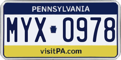 PA license plate MYX0978