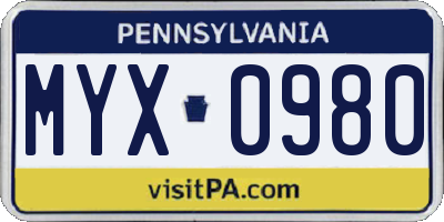 PA license plate MYX0980