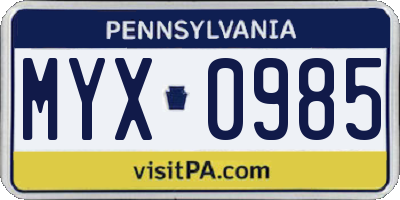 PA license plate MYX0985