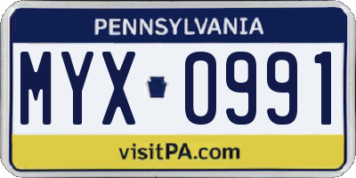 PA license plate MYX0991