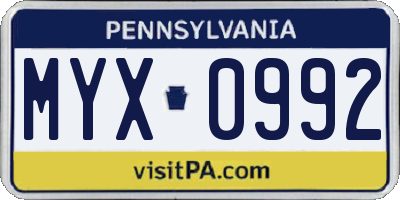 PA license plate MYX0992