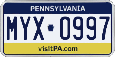 PA license plate MYX0997