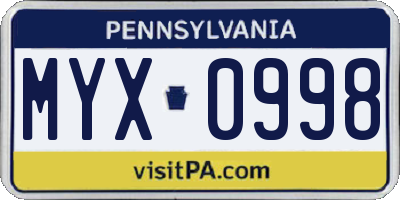 PA license plate MYX0998