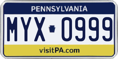PA license plate MYX0999