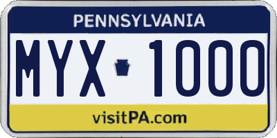 PA license plate MYX1000