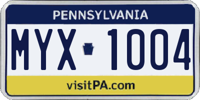 PA license plate MYX1004