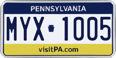 PA license plate MYX1005