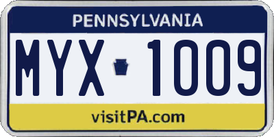 PA license plate MYX1009