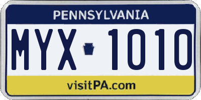 PA license plate MYX1010