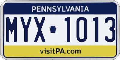 PA license plate MYX1013