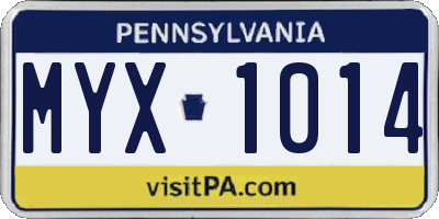 PA license plate MYX1014