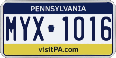 PA license plate MYX1016