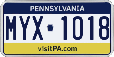 PA license plate MYX1018
