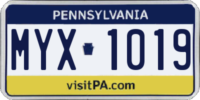 PA license plate MYX1019