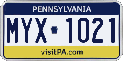 PA license plate MYX1021