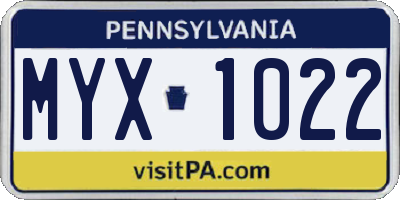 PA license plate MYX1022