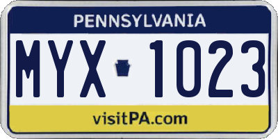 PA license plate MYX1023
