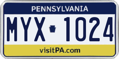 PA license plate MYX1024