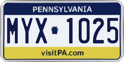PA license plate MYX1025