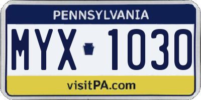 PA license plate MYX1030