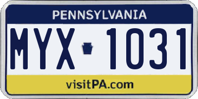 PA license plate MYX1031