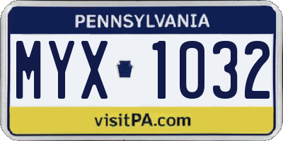 PA license plate MYX1032