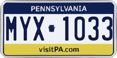 PA license plate MYX1033