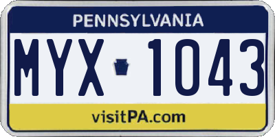 PA license plate MYX1043