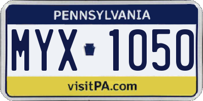 PA license plate MYX1050